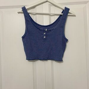 American Eagle Outfitters Blue and White Ribbed Crop Tank Top
